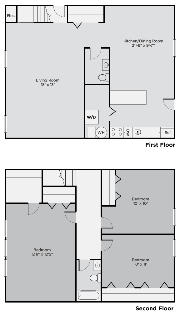 Floor plan for 3 beds, 1.5 baths, 1164 sqft